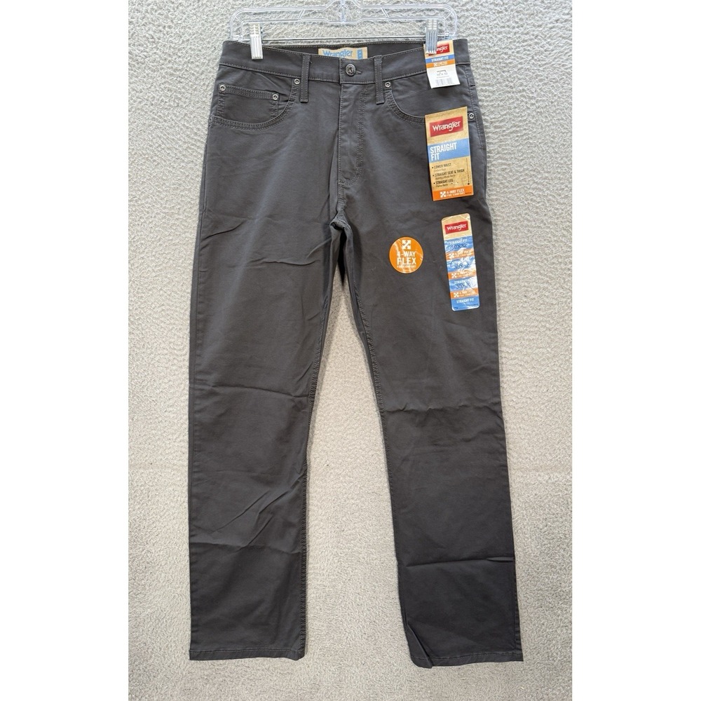 Wrangler Jeans Mens 30x33 Gray Straight Fit 4 Way Flex‎ Stretch Workwear Grunge